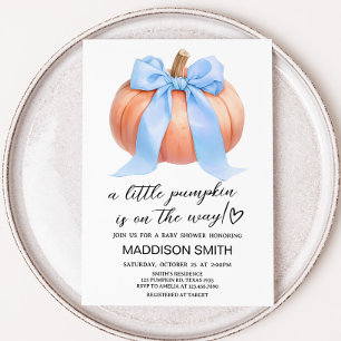 Blauw minimalistisch pompoen Baby shower Kaart