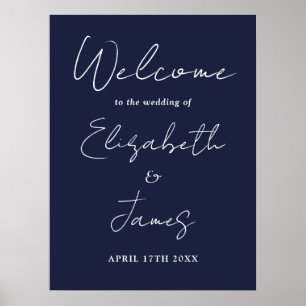 Blauw Minimalistisch Schrift Huwelijks Welkomstbor Poster
