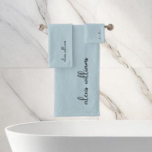 Blauw Minimalistisch Script Signature Monogram Bad Handdoek