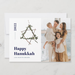 Blauw Minimalistisch Waterverf Ster 2021 Hanukka Feestdagenkaart