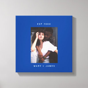 Blauw   Minimalistische aangepaste fototekst Canvas Afdruk