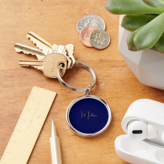 Blauw minimalistische aangepaste naam sleutelhanger (Bureau)