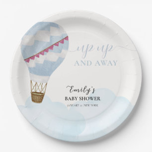 Blauw Minimalistische Boho Heet Luchtballon Baby S Papieren Bordje