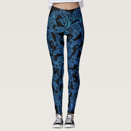 Blauw, mode afdrukken, patroon leggings (Voorkant)