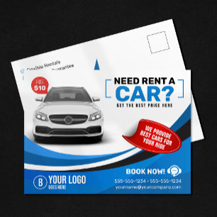 Blauw modern autohuur autohuur auto huren briefkaart