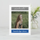 Blauw Modern Blok 3-Foto Afstuderen Kaart (Staand voorkant)