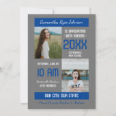 Blauw Modern Blok 3-Foto Afstuderen Kaart (Achterkant)