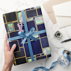 Blauw   Modern faux glitter & opaal inpakpapier