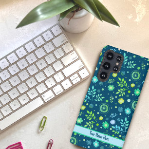 Blauw Modern Floral Abstract Gepersonaliseerde Naa Samsung Galaxy Hoesje