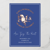 Blauw Modern Floral Save The Date Folie Kaart (Voorkant)