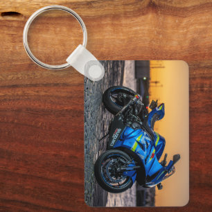 Blauw modern groot fiets motorrijder cadeau sleutelhanger