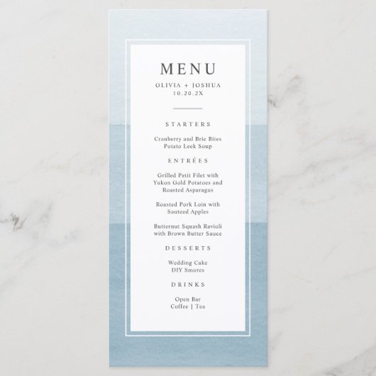 Blauw Modern Huwelijk Menu (Voorkant)