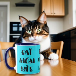 Blauw Modern Kat Moeder Leven Cute Moederdag Mok