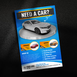 Blauw Modern Luxe Autohuur Automobiel Autoverhuur Flyer
