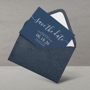 Blauw modern Manuscript Weddenschap sparen de Datu Save The Date