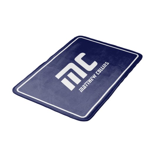 Blauw Modern Monogram Schoon Minimal Naam Tekst Ve Badmat (Gekanteld)
