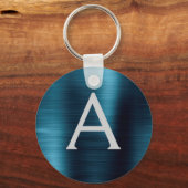 Blauw modern namaak roestvrij staal monogram sleutelhanger (Voorkant)