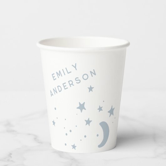 Blauw Modern Regenboog en sterren Wit Baby shower Papieren Bekers (Achterkant)