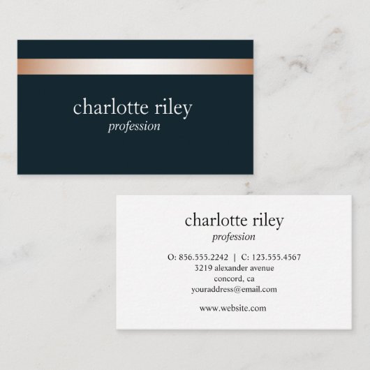 Blauw | Modern Roos Goud Gestreept Stijlvol Visitekaartje (Voorkant / Achterkant)