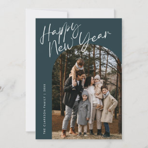 Blauw Modern Schrift Gelukkig Nieuwjaar Boog 2 Fot Feestdagenkaart
