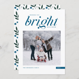 Blauw modern script, Bright dagen vóór foto Feestdagenkaart