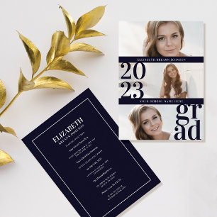Blauw, modern, uniek Afstuderen met drie panelfoto Kaart