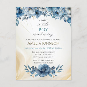 Blauw modern Waterverf Baby shower Briefkaart