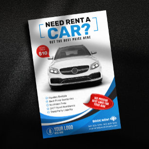 Blauw moderne autohuur auto huren flyer
