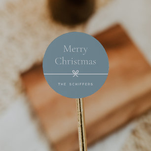 Blauw   Moderne boog eenvoudige minimale kerst Ronde Sticker
