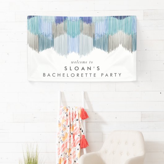 Blauw Moderne Franje Bachelorette Feest Spandoek (Insitu)