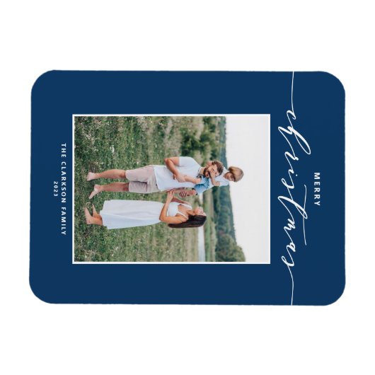 Blauw Moderne Mix Typografie Vrolijk Kerstfeest Fo Magneet (Horizontaal)