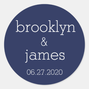 Blauw moderne trouwstickers ronde sticker