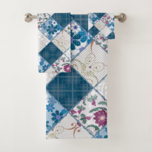 Blauw modieus rustiek patroon van lapjes stof bad handdoek