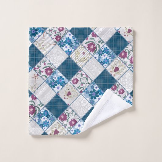 Blauw modieus rustiek patroon van stoffenresten bad handdoek (Wasdoekje)