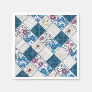 Blauw modieus rustiek patroon van stoffenresten servet