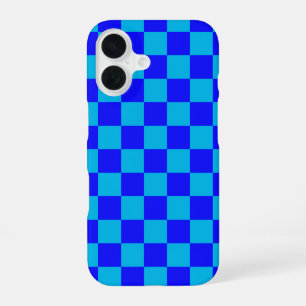 Blauw monochroom schaakbordpatroon iPhone 16 hoesje