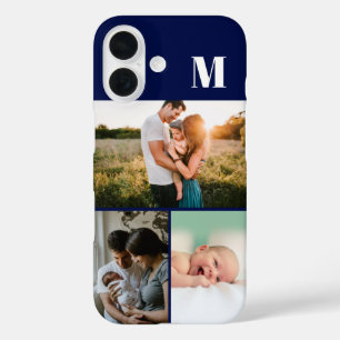 Blauw Monogram 3 Foto collage iPhone 16 Hoesje