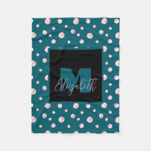 Blauw monogram Aangepaste naam Polka Dots Geometri Fleece Deken