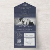 Blauw Monogram Alles in één bruiloft Uitnodiging (Binnen)