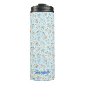 Blauw Monogram Bloemen Patroon Thermische Tumbler Thermosbeker (Voorkant)