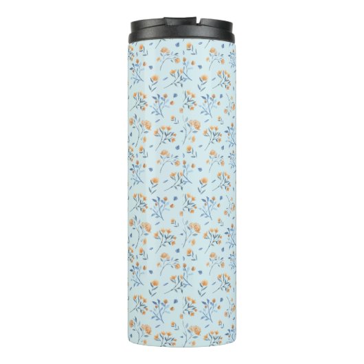 Blauw Monogram Bloemen Patroon Thermische Tumbler Thermosbeker (Achterkant)