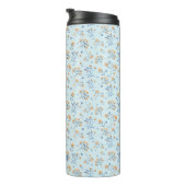 Blauw Monogram Bloemen Patroon Thermische Tumbler Thermosbeker (Geroteerd rechts)