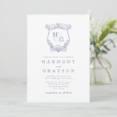Blauw  Monogram Bruiloft Kaart (Staand voorkant)
