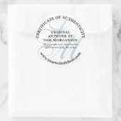Blauw Monogram Elegant Certificaat van Echtheid Ronde Sticker (Tas)