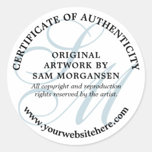 Blauw Monogram Elegant Certificaat van Echtheid Ronde Sticker