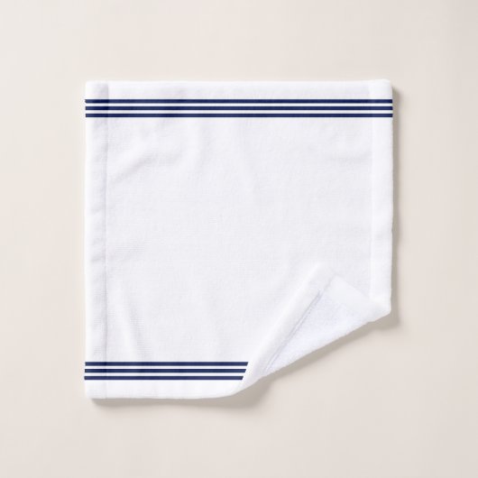 Blauw monogram en drie strips op wit bad handdoek (Wasdoekje)
