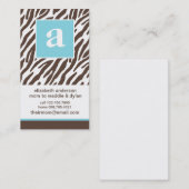 Blauw Monogram en Zebra Print Contactkaartje (Voorkant / Achterkant)