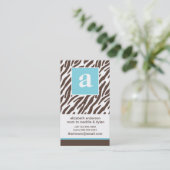 Blauw Monogram en Zebra Print Contactkaartje (Staand voorkant)