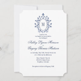 Blauw Monogram Huwelijksuitnodiging Kaart