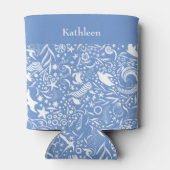 Blauw monogram Jouw naam oceanische patronen toevo Blikjeskoeler (Achterkant)